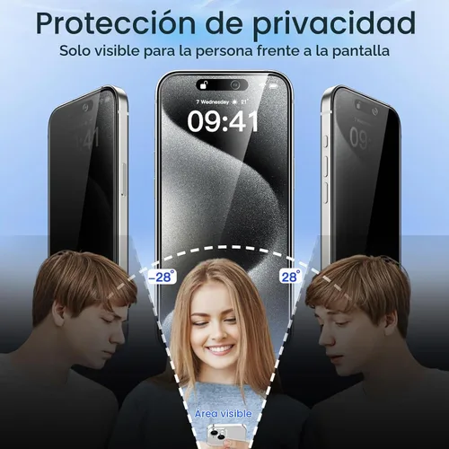 Vista 4 de JETech Protector de pantalla de privacidad para iPhone 15 Pro, paquete de 2