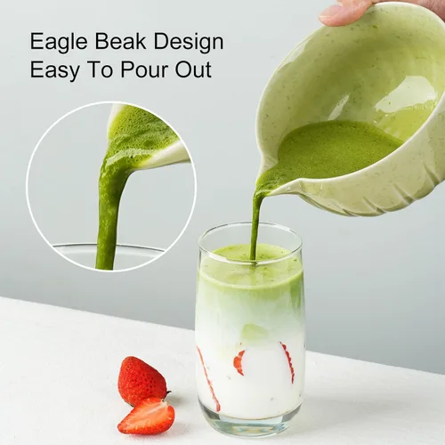 Vista 5 de Juego de batidor de matcha, juego de té japonés de 5 piezas, incluye cuenco de matcha con boquilla, batidor de bambú con soporte de cerámica