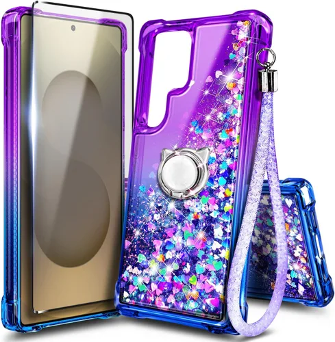Vista 40 de NGB - Funda para teléfono Samsung Galaxy S9, color aguamarina/morado, bonita funda con purpurina líquida para mujeres y niñas, con protector