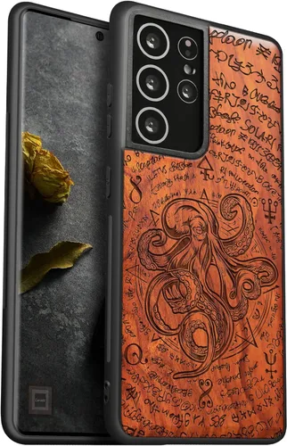 Vista 11 de Carveit Funda de madera para Galaxy S21 Ultra (madera maciza y TPU suave negro), a prueba de golpes, funda protectora de madera compatible