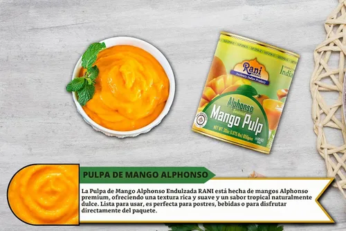Vista 6 de Puré de pulpa de mango Rani (hace batidos de mango Lassi) Alphonso endulzado 30 onzas (1.875 libras) 29.98 oz ~ Kosher Todo natural Sin OMG