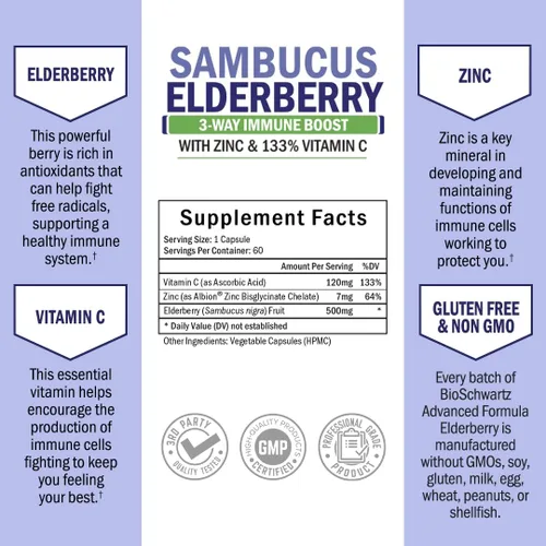 Vista 4 de BioSchwartz Curcumina de cúrcuma 1500 y saúco Sambucus con zinc y vitamina C