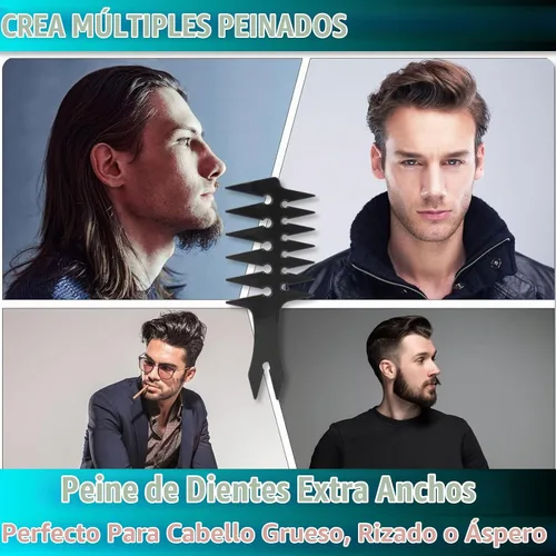 Vista 5 de HuGuWdy Peine de pelo extra ancho para hombre - Textura y volumen - Negro