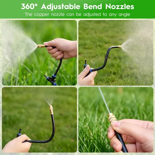 Vista 3 de Kit de sistema de riego por goteo ajustable de 360° de 100 pies, tubo de polietileno de 1/4 de pulgada con 20 boquillas flexibles, sistema