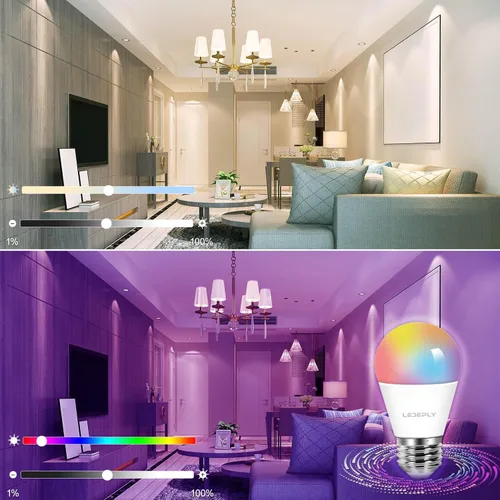 Vista 7 de Bombilla inteligente A15, bombillas LED WiFi E26, equivalente a 5 W a 40 W, cambio de color RGB regulable, compatible con Alexa Google, solo WiFi