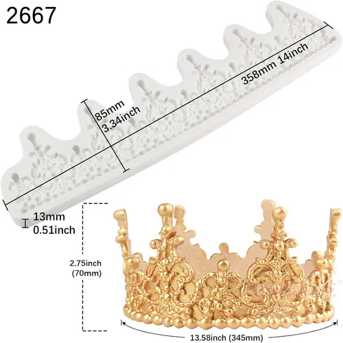 Vista 2 de Molde para decoración de pastel de corona, altura de 2.8 pulgadas, tiara de filigrana