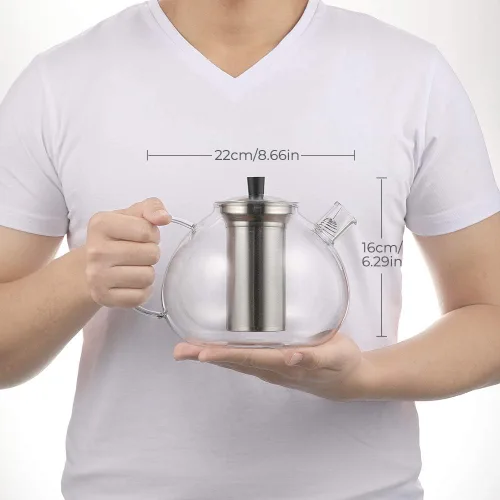 Vista 6 de Tetera de vidrio grande XL de 67 onzas con infusor apta para estufa, teteras para vaso de té suelto, tetera de vidrio para estufa, tetera