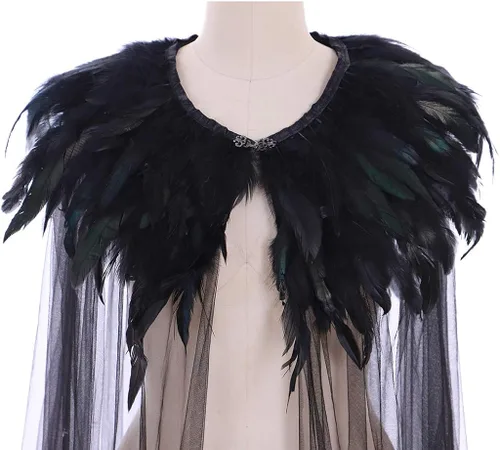 Vista 6 de Capa para cosplay de Evil Queen súper villano capa steampunk cuello de plumas
