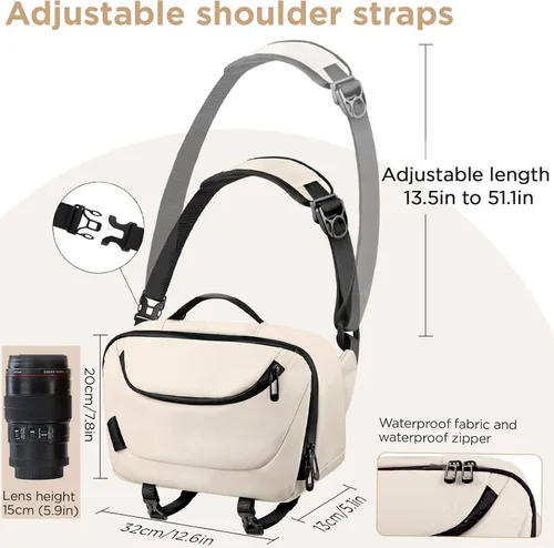 Vista 3 de TAAOKA Bolsa de Hombro para Cámara, Estuche para Cámara Impermeable con Soporte para Trípode, Bolsas para Cámaras DSLR/SLR/Sin Espejo Ligeras