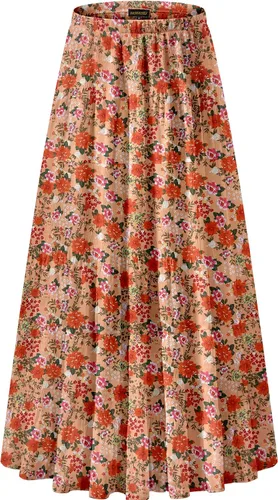 Vista 40 de NASHALYLY - Faldas largas de gasa, acampanadas, plisadas, con cintura alta y elástica para mujer Albaricoque Rosa Floral