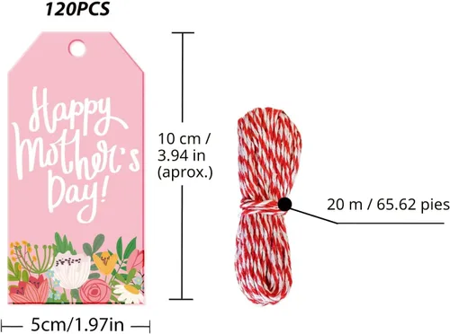 Vista 2 de Doumeny Etiquetas de regalo de papel para el Día de la Madre, 120 etiquetas colgantes para el día de la madre, etiquetas colgantes con texto