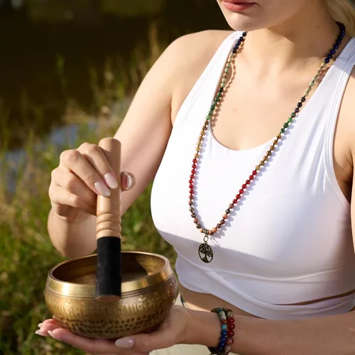 Vista 2 de Bivei 7 Chakra 108 Mala Beads Bracelet Real Gemstone Yoga Meditation Hand Knotted Mala Prayer Bead Necklace