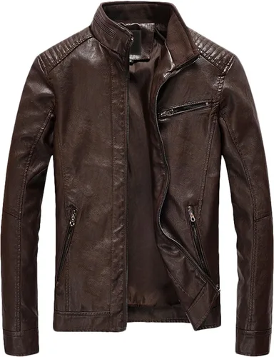 Vista 5 de Youhan Chaqueta bomber de piel sintética con cremallera para hombre, estilo casual y ajustada Verde militar