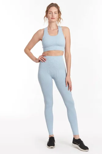 Vista 4 de Leggings de entrenamiento acanalados para mujer, sin costuras, de cintura alta, para gimnasio, entrenamiento, yoga, correr
