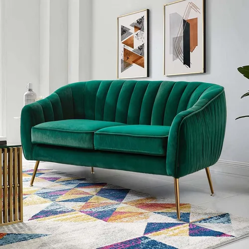 Vista 8 de Silla decorativa de terciopelo, moderna silla con brazo de barril con patas de metal con acabado dorado para sala de estar y dormitorio, color verde