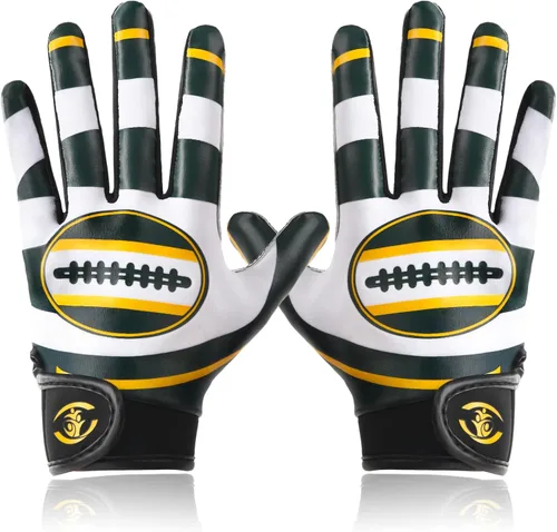 Vista 9 de Guantes de fútbol americano para niños, guantes receptores de fútbol americano juvenil, excelente agarre con silicona adhesiva, antideslizantes