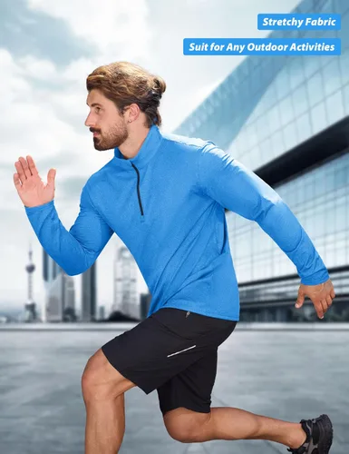 Vista 6 de MAGCOMSEN Sudadera de golf de manga larga con forro polar para hombre, con cremallera de 1/4, térmica, para correr