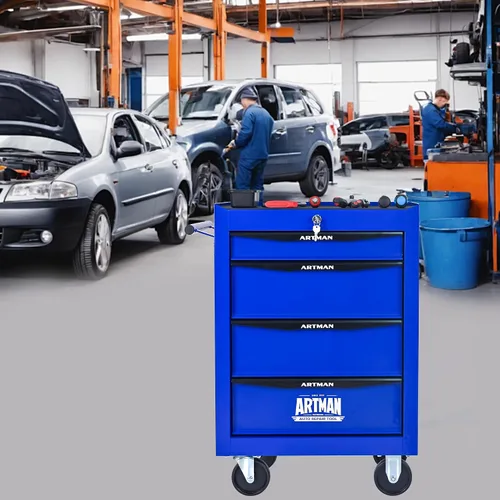 Vista 2 de Runboll Caja de herramientas con 4 cajones con taquilla, 20.9 pulgadas de profundidad de metal movible con cerradura, caja de almacenamiento