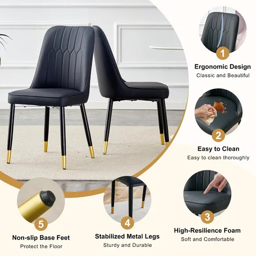 Vista 5 de Juego de mesa de comedor de 5 piezas, juego de mesa de comedor moderno de mármol de 63 pulgadas para 4, juego de mesa de cocina blanca para 4, juego
