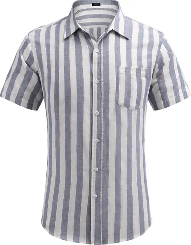 Vista 2 de COOFANDY - Camisa de lino de manga corta con botones estilo informal para hombre, ideal para la playa