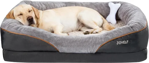 Vista 10 de Cama Joyself ortopédica de espuma viscoelástica con cubierta lavable extraíble para perro y juguetes con sonido de regalo, Gris