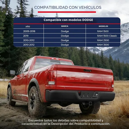 Vista 2 de MOSTPLUS Conjunto de parachoques trasero cromado compatible con Dodge Ram 09-18 1500/10-12 Ram 2500 3500 W/orificios de sensor de estacionamiento