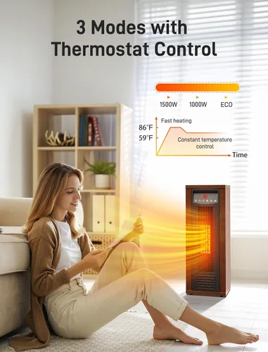 Vista 3 de Air Choice - Calentador de Espacio Infrarrojo, Calentador Eléctrico Portátil de 1500W con Control Remoto y Termostato, Calentador de Torre