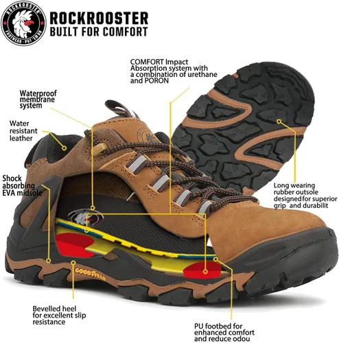 Vista 3 de ROCKROOSTER Farland - Zapatos de senderismo impermeables para hombres, zapatos de senderismo antideslizantes de 4 pulgadas, antifatiga, cómodos