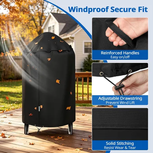 Vista 5 de SunPatio Cubierta redonda para ahumador de 30 pulgadas, resistente e impermeable, para parrilla Weber, Charbroil, Char-Griller Kamado y más