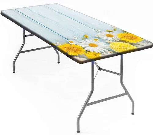 Vista 26 de Mantel rectangular elástico ajustable, con textura de madera de granja, cubierta de mesa de poliéster para mesa de bufé, picnic, cafeterías Mantel