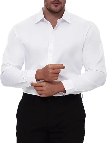Vista 8 de Alimens & Gentle Men's Dress Shirts Long Sleeve Stretch Wrinkle-Free Solid Business Formal Casual Button Down Shirt