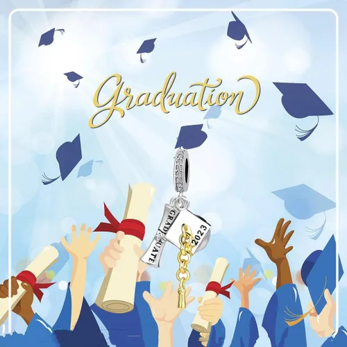Vista 4 de Abalorio de graduación para graduado, sombrero de licenciatura, libro de lectura, cuentas para niñas, pulseras Pandora, hija, hermana, mejor amiga