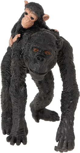 Vista 3 de MOJO - Madre y bebé chimpancés Figura de juguete pintada a mano Colección de vida silvestre Fiel a la vida y altamente detallada Diseñado