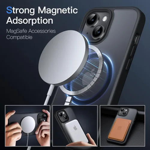 Vista 3 de JETech Funda magnética para iPhone 13 de 6.1 pulgadas, compatible con MagSafe, translúcida mate, delgada, a prueba de golpes, color negro