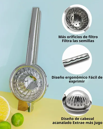 Vista 5 de Exprimidor de limón de acero inoxidable, cuenco exprimidor de metal sólido resistente, exprimidor manual grande de cítricos y exprimidor de lima