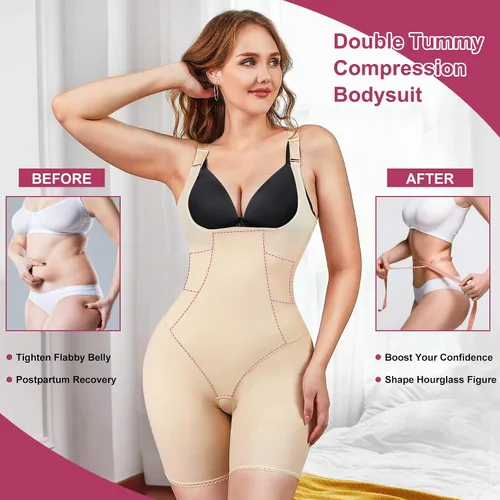 Vista 3 de MICOHPKLE Body Shaper de cuerpo completo para mujer, entrenador de cintura con control de barriga, busto abierto, muslo y levantador de glúteos