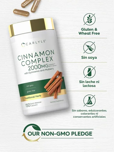 Vista 5 de Carlyle Ceilán Canela Complejo con Gymnema y Morera 150 Cápsulas