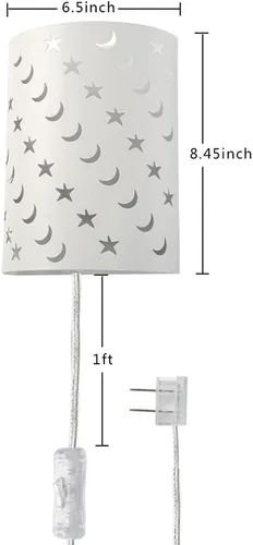 Vista 10 de Aplique de pared enchufable con estrellas y lunas para niños, lámpara de pared para habitación de bebé con interruptor de encendido/apagado de cable