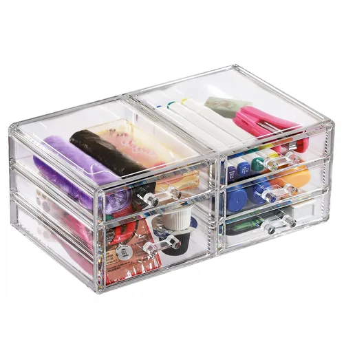 Vista 14 de Cq acrylic 1 paquete de cajones de almacenamiento apilables transparentes para tocador, organizador de escritorio apilable de 3 cajones con cajones