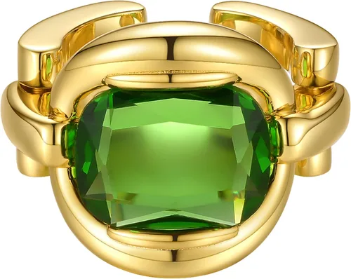 Vista 3 de EF ENFASHION Anillo de piedra verde de acero inoxidable chapado en oro con circonita y cristal para mujeres y niñas talla de EE UU 678 Acero
