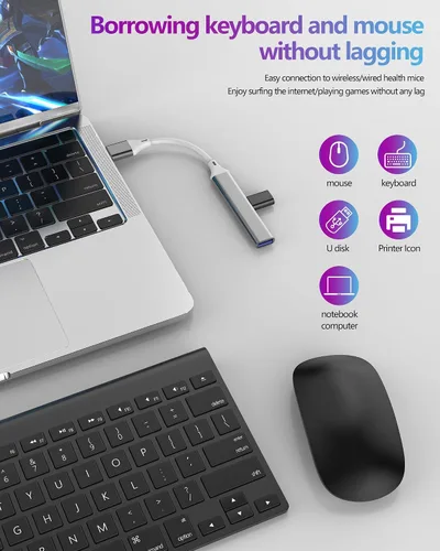 Vista 3 de USB a USB-A HUB (4 en 1) OTG 3.0 Cable Jack Adaptador de 4 puertos Multipuerto Splitter Laptop PC MacBook Dongle Estación de acoplamiento Extensión