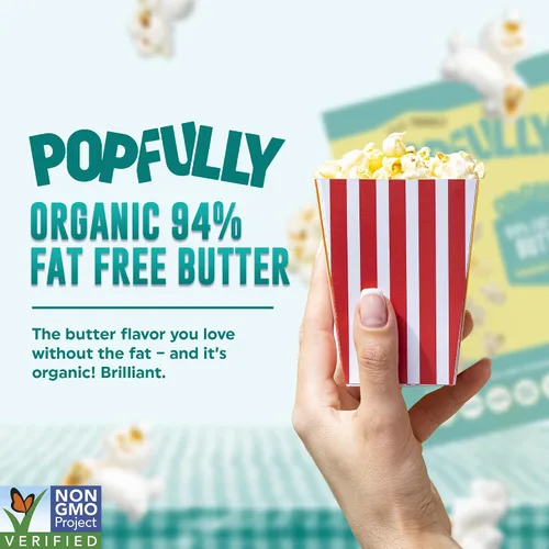 Vista 3 de POPFULLY Palomitas 94% libres de grasa totalmente explotadas, bolsas para compartir, sabor a mantequilla ligera, gran explosión, bolsas