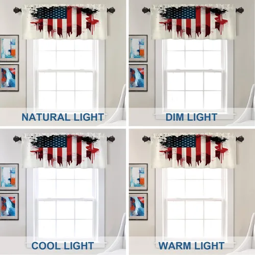 Vista 133 de Batmerry American Flag Ink Dot Blackout Tier Curtains, Red Blue White Stars Abstract Thermal Insulated Half Curtain Rod Pocket Small Valance for