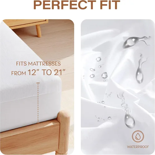 Vista 6 de MLILY Protector de colchón tamaño King, funda de colchón impermeable de enfriamiento suave, transpirable, lavable a máquina, equipada con varios