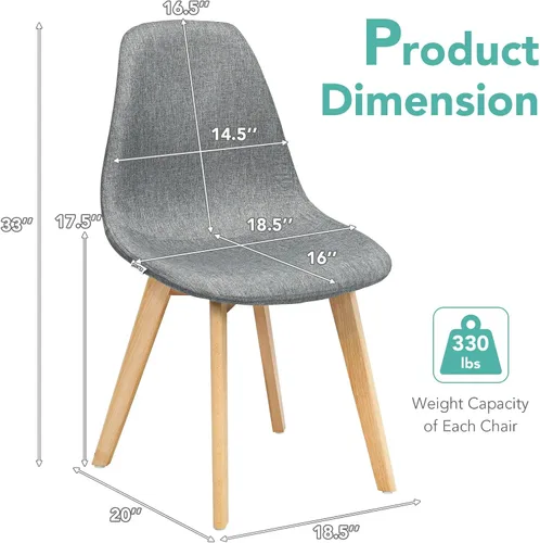 Vista 3 de giantex - juego de 4 Sillas de comedor con patas de madera, diseño moderno