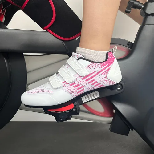 Vista 4 de Zapatos de ciclismo unisex para interiores y exteriores, compatibles con pedales de bicicleta Pelaton y Shimano, tacos Delta preinstalados con 3