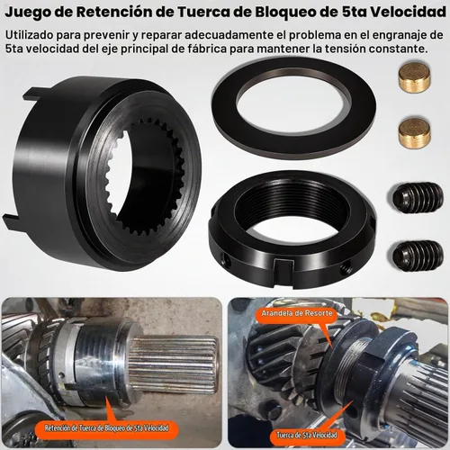 Vista 3 de Bonbo Kit de retención de tuerca de bloqueo de engranaje de 5ª y llave de tuerca de engranaje de 1/2 pulgada para transmisión Dodge Cummins NV4500