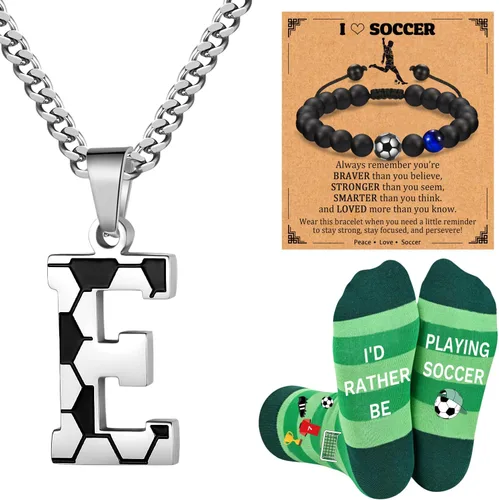 Vista 8 de Soccer Gifts Set A-Z Letter Soccer Necklace for Men Novelty Soccer Socks&Soccer Bracelets for Soccer Lovers