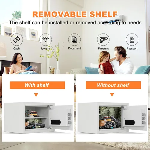 Vista 7 de Caja de seguridad para el hogar Caja de seguridad de lujo para joyas con bloqueo por huella dactilar y teclado, estante removible, de alta seguridad