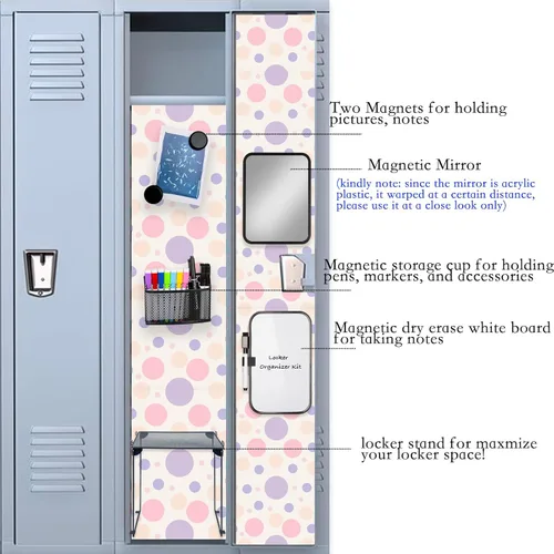 Vista 5 de Svartur Kit organizador de casillero negro con estante, estante, espejo, soporte para bolígrafos, pizarra blanca, artículos esenciales